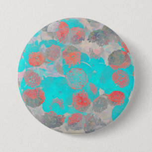 Badge Rond 7,6 Cm Art bleu rouge romantique floral / motif de fleurs
