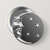 Badge Rond 7,6 Cm Art Déco Lune et Étoiles - gris / gris et argent (Devant & derrière)