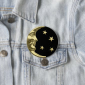 Badge Rond 7,6 Cm Art Déco Lune et Etoiles - Noir et Or (En situation)