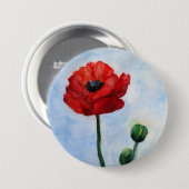 Badge Rond 7,6 Cm Art rouge d'aquarelle de pavot de bel esprit (Devant & derrière)