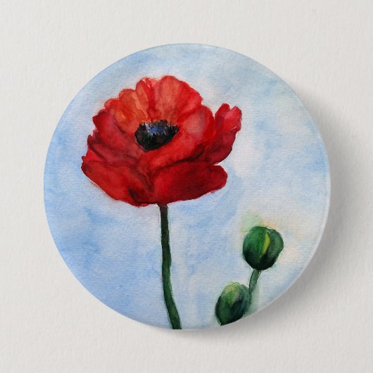 Badge Rond 7,6 Cm Art rouge d'aquarelle de pavot de bel esprit (Devant)