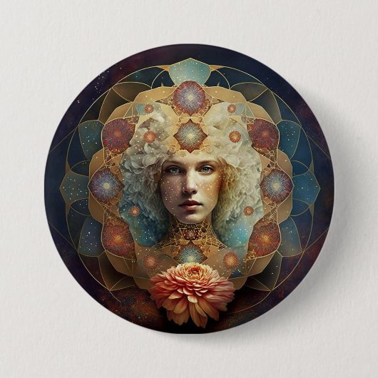 Badge Rond 7,6 Cm Art Visionnaire Mandala Vivant (Devant)