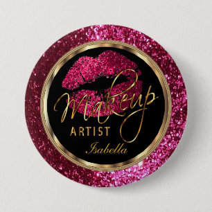 Badge Rond 7,6 Cm Artiste de maquillage professionnel rose, noir et 