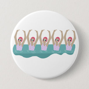 Badge Rond 7,6 Cm Artistic Swimmers   Artistic Swimming Illustration