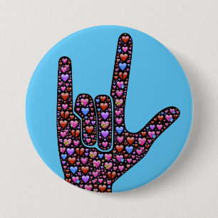 Badge Rond 7,6 Cm ASL "je t'aime "