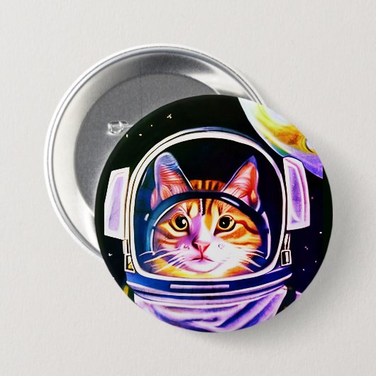 Badge Rond 7,6 Cm Astronaut de chat dans l'espace (Devant & derrière)