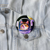 Badge Rond 7,6 Cm Astronaut de chat dans l'espace (En situation)