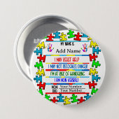 Badge Rond 7,6 Cm Autisme Alerte Pin non verbal (Devant & derrière)