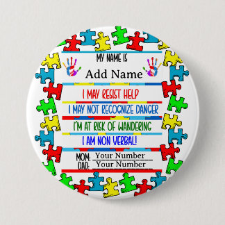 Badge Rond 7,6 Cm Autisme Alerte Pin non verbal
