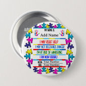 Badge Rond 7,6 Cm Autisme Alerte Pin non verbal (Devant & derrière)