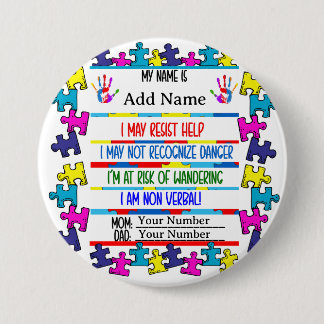 Badge Rond 7,6 Cm Autisme Alerte Pin non verbal