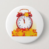 Badge Rond 7,6 Cm Automne Heure Changer Feuilles Automne Et Horloge  (Devant)