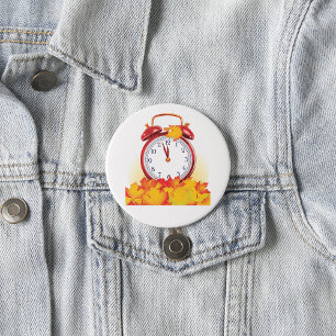 Badge Rond 7,6 Cm Automne Heure Changer Feuilles Automne Et Horloge 