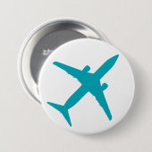 Badge Rond 7,6 Cm Avion graphique en Aqua Blue (Devant & derrière)