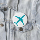 Badge Rond 7,6 Cm Avion graphique en Aqua Blue (En situation)