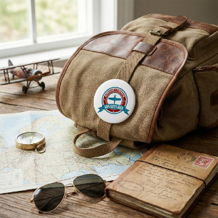 Badge Rond 7,6 Cm Avion vintage Tourisme Aventures Logo Aviation