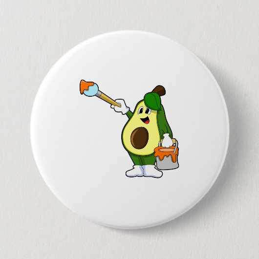 Badge Rond 7,6 Cm Avocado en peintre avec pinceau (Devant)