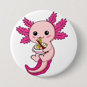 Badge Rond 7,6 Cm Axolotl Manger Ramen nouilles Kawaii Anime Round B