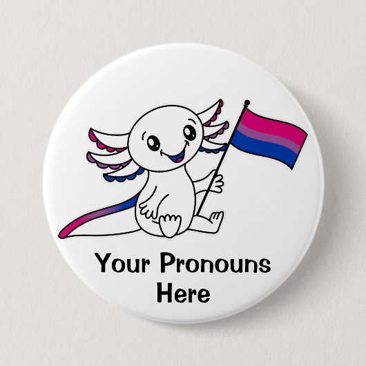 Badge Rond 7,6 Cm Axolotl mignon avec drapeau de fierté bisexuelle L (Devant)