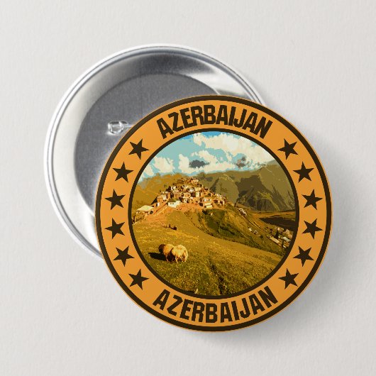 Badge Rond 7,6 Cm Azerbaïdjan (Devant & derrière)