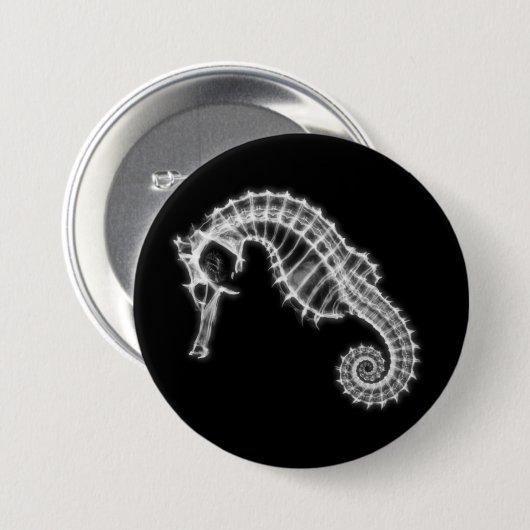 Badge Rond 7,6 Cm B&W X-Ray Vision Sea Horse Skeleton (Devant & derrière)