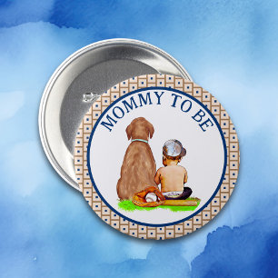 Badge Rond 7,6 Cm Baby Boy and Dog Baseball Baby shower Maman to Be