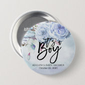 Badge Rond 7,6 Cm Baby shower Aquarelle Bohème Fleurs & Plumes (Devant & derrière)
