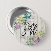 Badge Rond 7,6 Cm Baby shower Aquarelle Succulent Plantes Bois blanc (Devant & derrière)