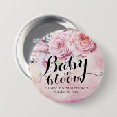 Badge Rond 7,6 Cm Baby shower bébé en fleur Boho Fleurs et plumes (Devant & derrière)