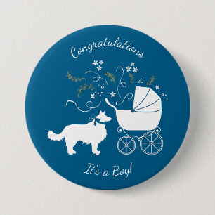 Badge Rond 7,6 Cm Baby shower Collie frontalier