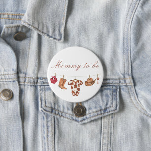 Badge Rond 7,6 Cm Baby-shower Cowboy aquarelle - future maman