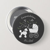 Badge Rond 7,6 Cm Baby shower de chien de caniche français gris chio (Devant & derrière)