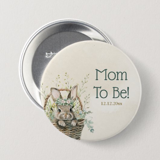 Badge Rond 7,6 Cm Baby shower lapin lapin Eucalyptus vert (Devant & derrière)