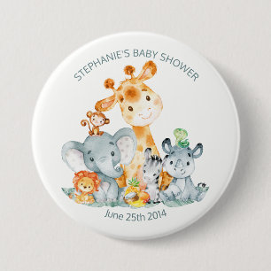 Badge Rond 7,6 Cm Baby shower mignon de jungle de safari d'aquarelle