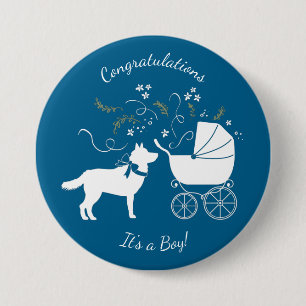 Badge Rond 7,6 Cm Baby shower Sibérien Husky Chig