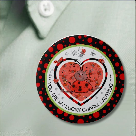 Badge Rond 7,6 Cm Baby Shower Winner Lucky Charm Ladybug