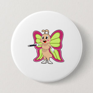 Badge Rond 7,6 Cm Baguette magique papillon