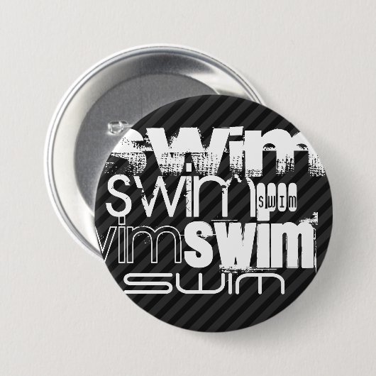 Badge Rond 7,6 Cm Baignade ; Gris Noir & Sombre (Devant & derrière)