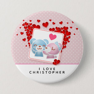 Badge Rond 7,6 Cm Baisers avec coeur d'amour rouge tout autour