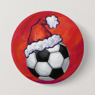 Badge Rond 7,6 Cm Bal de football de Santa Hat en rouge
