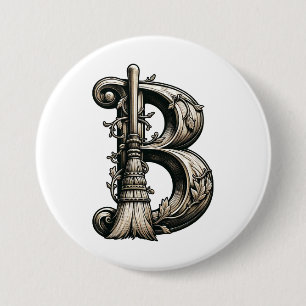 Badge Rond 7,6 Cm  Balai de sorcière vintage B Halloween