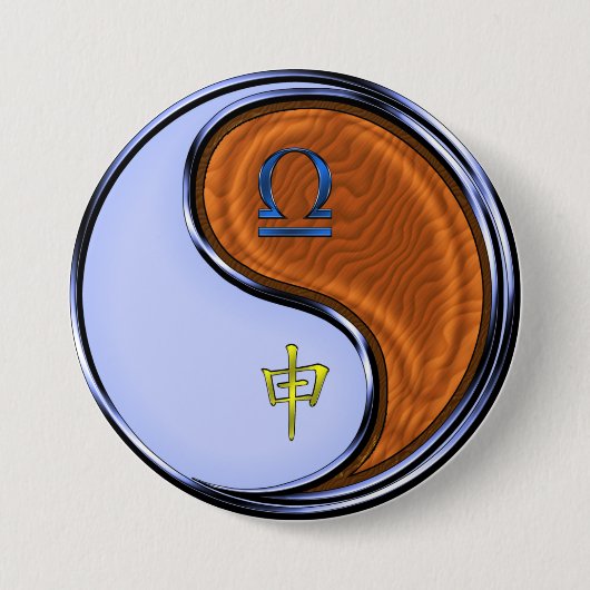 Badge Rond 7,6 Cm Balance & Singe de Bois (Devant)