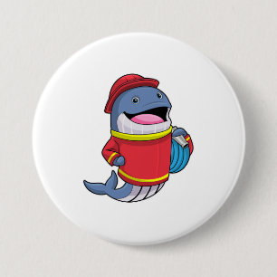 Badge Rond 7,6 Cm Baleine comme pompier avec tuyau