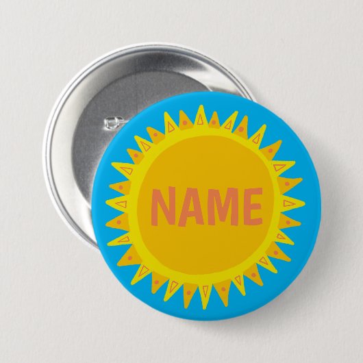 Badge Rond 7,6 Cm Balise de PERSONNALISER IT Bleu Jaune Nom Sunshine (Devant & derrière)