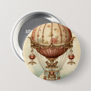 Badge Rond 7,6 Cm Ballon à air chaud vintage Steampunk Rose