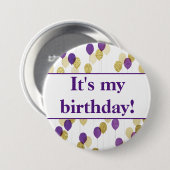 Badge Rond 7,6 Cm Ballons de Parties scintillant d'or violet C'est m (Devant & derrière)