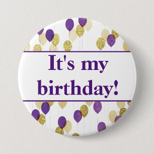 Badge Rond 7,6 Cm Ballons de Parties scintillant d'or violet C'est m