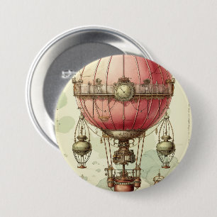 Badge Rond 7,6 Cm Balloon à air chaud rose vapeur vintage (2)