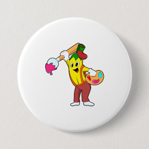 Badge Rond 7,6 Cm Banane en peintre avec pinceau