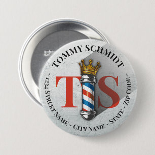 Badge Rond 7,6 Cm Barber Hair Shop King Crown Barber Pole Hair Salon